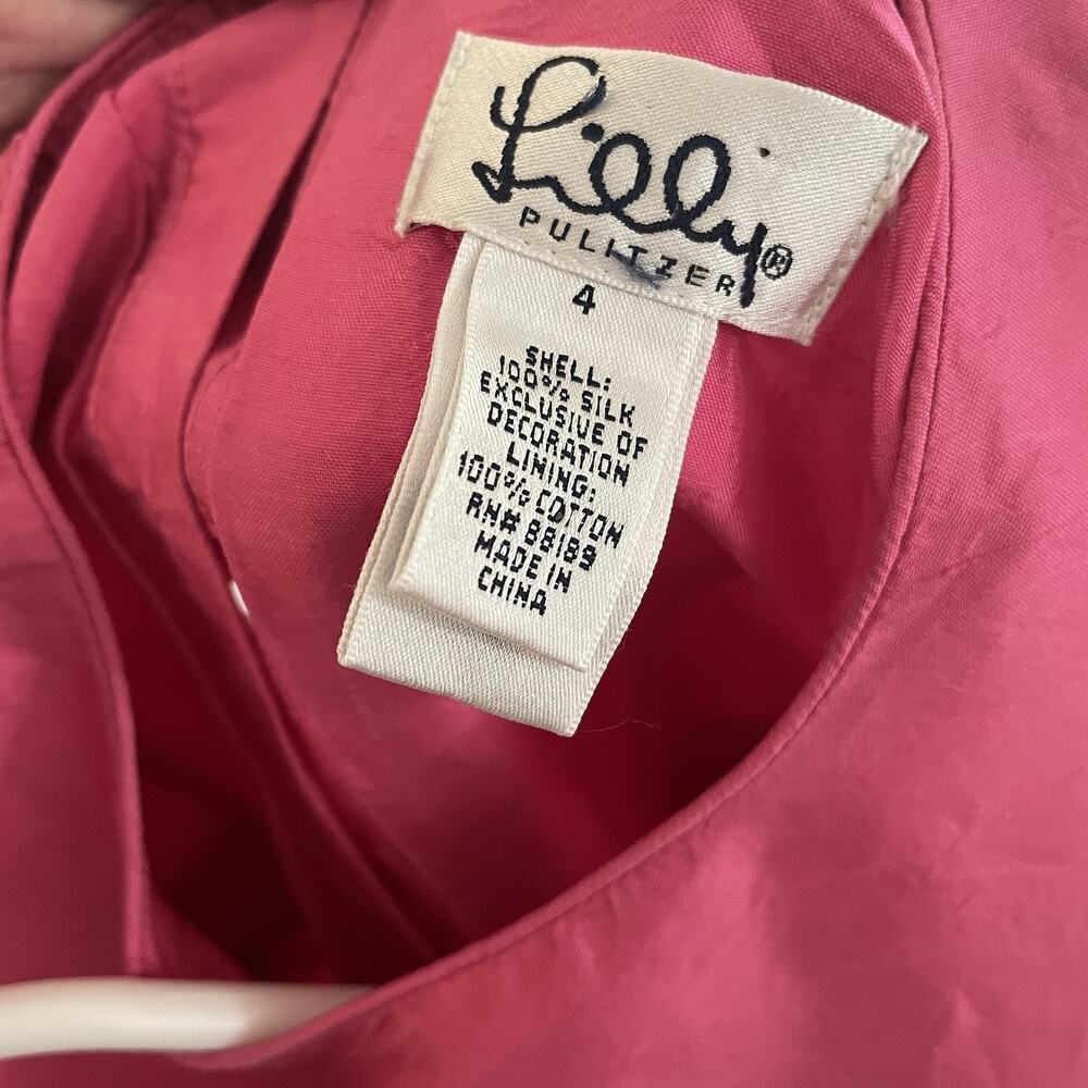 VTG Lilly Pulitzer Girls Pink 100% Silk Dress Bow Sash Special Occasion Party 4 - Picture 7 of 15